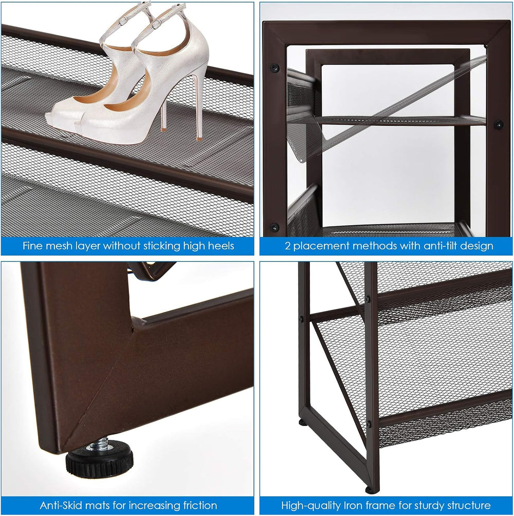Tangkula Freestanding 4-Tier Metal Shoe Rack, Brown