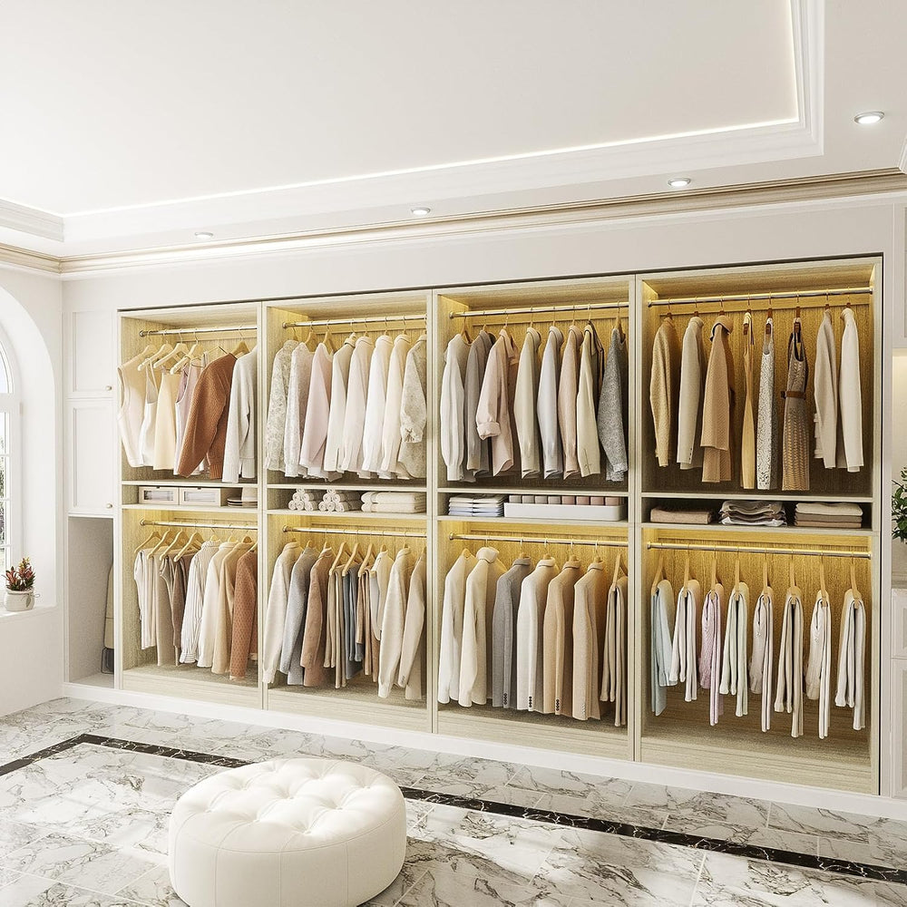 Unikito 12FT Modular Closet System with 8 Hanging Rods, 2800LBs Wood Garment ...