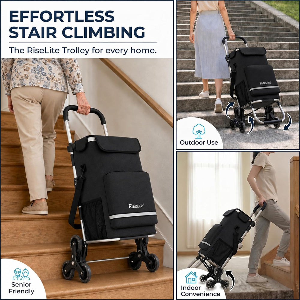 Stair Climbing Cart, Foldable Grocery Cart with 55L Cooler Pocket, 110 Lbs