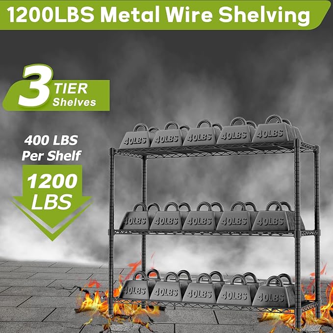 Storage Shelves, 3-Tier Adjustable Metal Industrial Utility Shelf Rack (2 PCS)