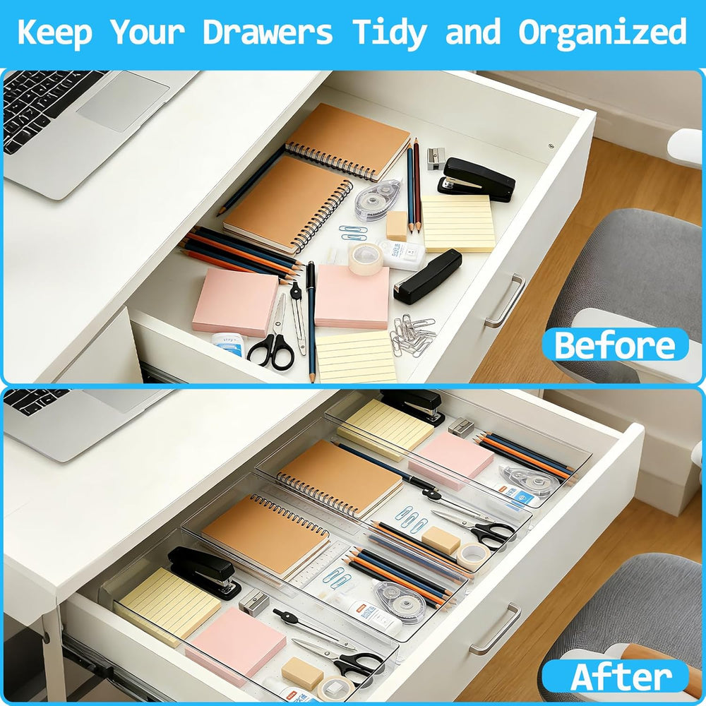 8 Pcs Large Clear Plastic Drawer Organizer,12"x6" Vanity Organizer