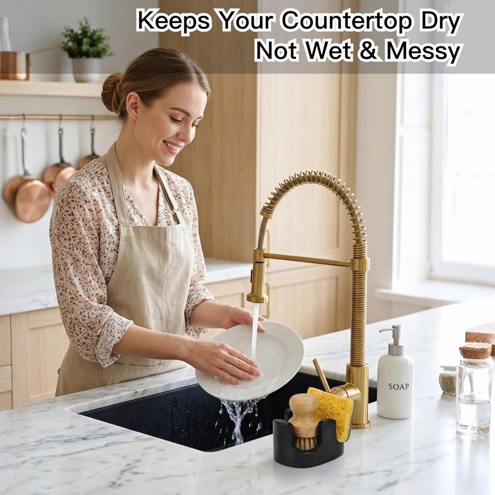 Black Marble Sponge Holder for Kitchen Sink, 2-in-1 Natural Stone Sponge &amp...