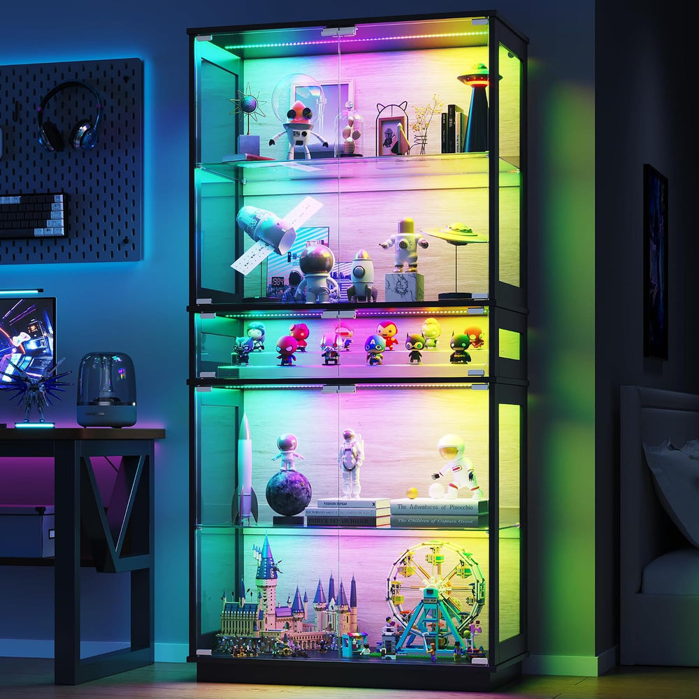 RGB Display Cabinet with 5-Tier Glass Shelves - 65" Tall