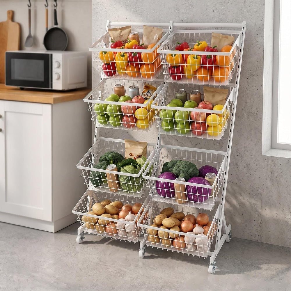 Rolling Store Snack Display Rack with Wheels, Mesh Storage Cart(White)