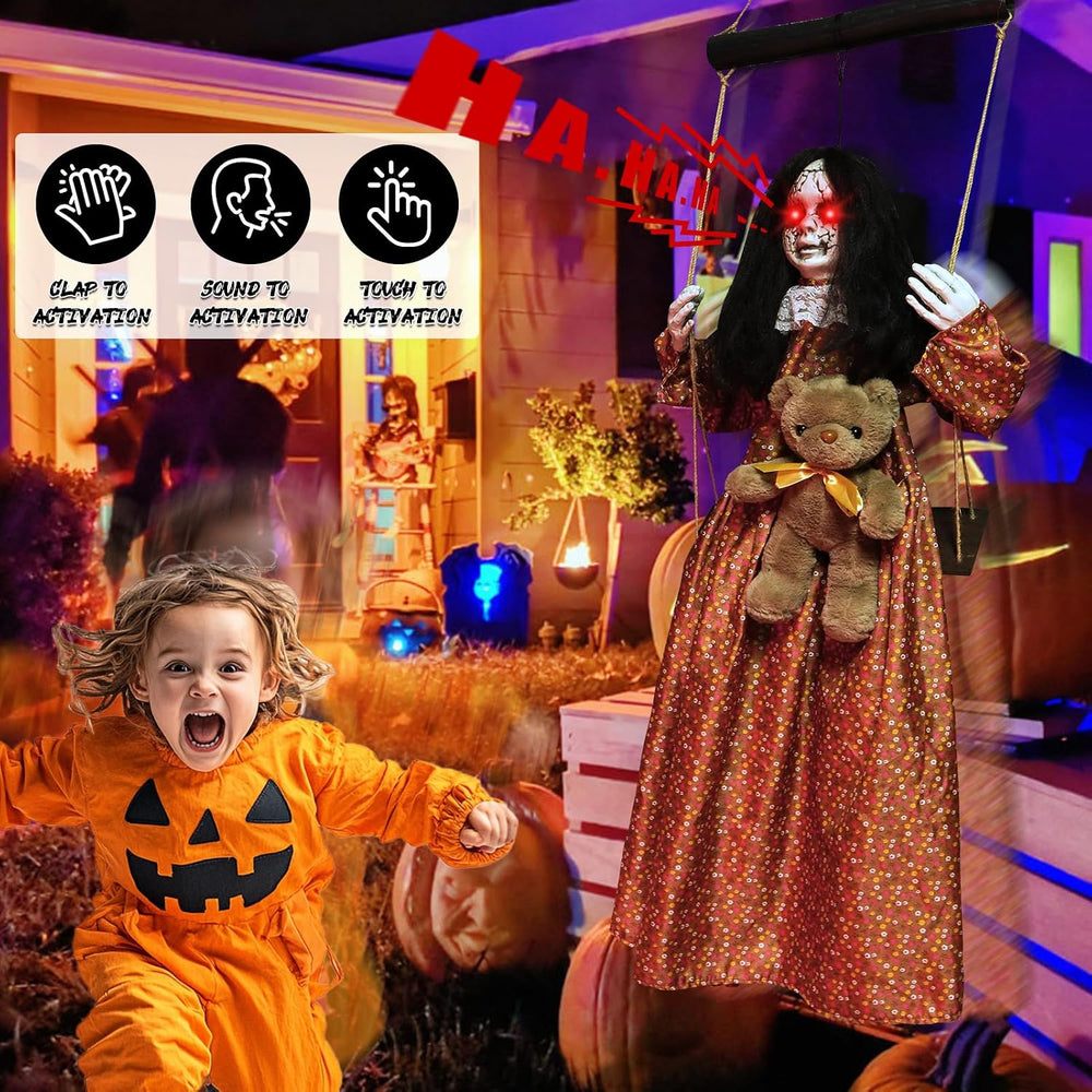 Scary Halloween Decorations Outdoor, Halloween Hanging Swinging Girl Ghots De...