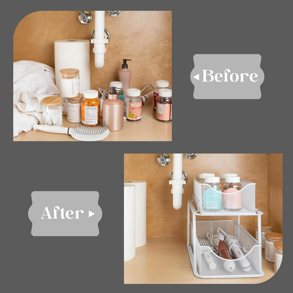 Sorbus Pull-Out Under Sink Organizer, Mesh Construction (White, 1 Pack)