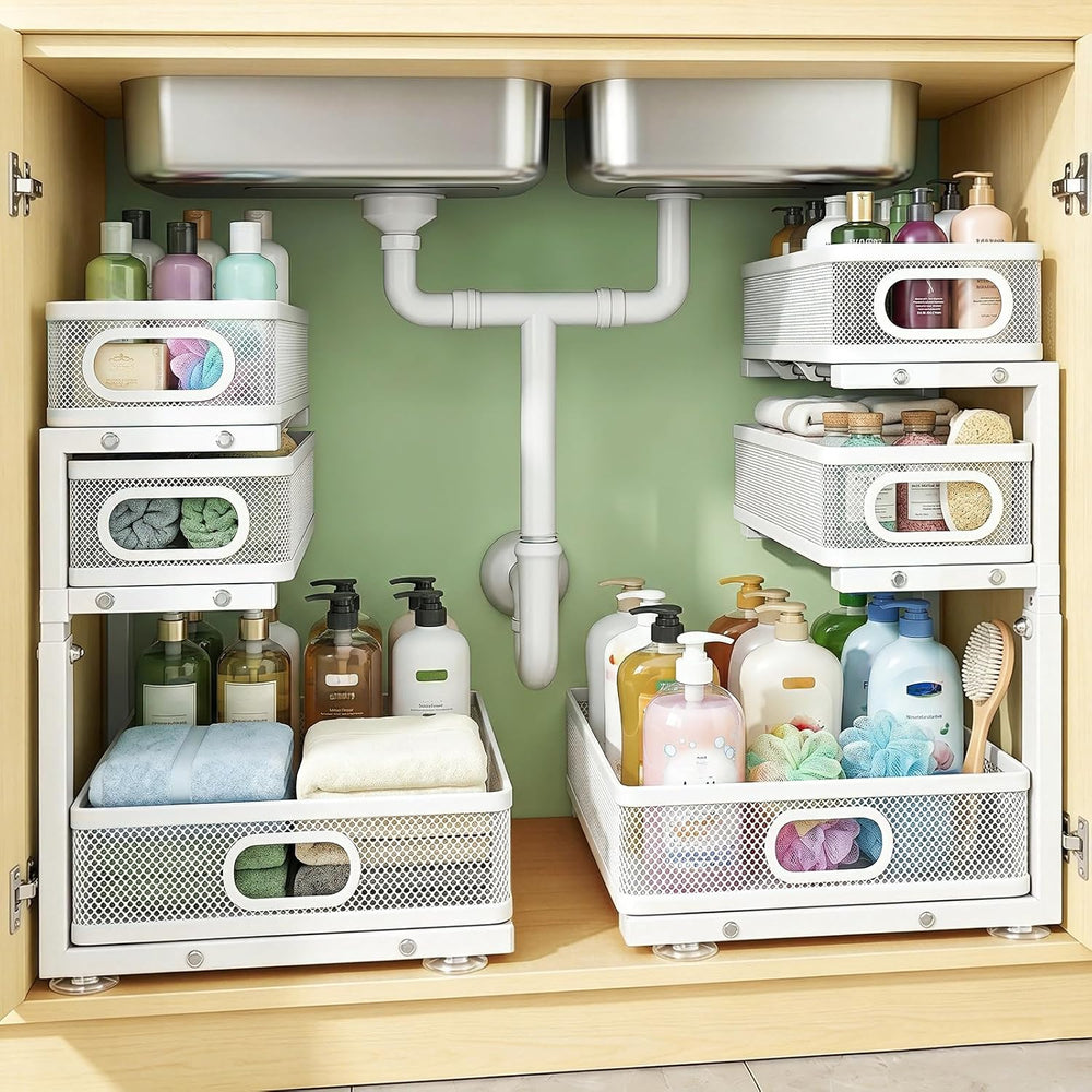 Under Sink Organizer, 2-Pack 3-tier Under Sink Storage Organizer Adjustable H...