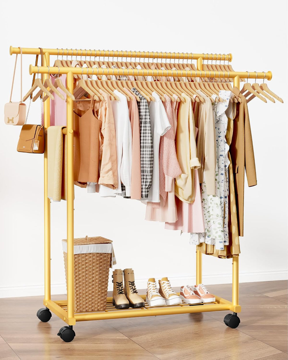 Sakugi Double Rods Clothes Rack - Metal Clothing Rack with Fixed Double Rods,...