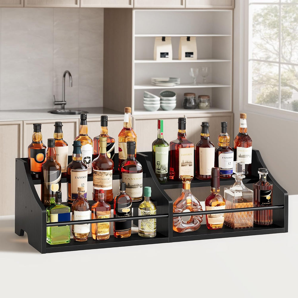FAVOOSTY 5 Tier Countertop Liquor Bottle Display Shelf Organizer, Black