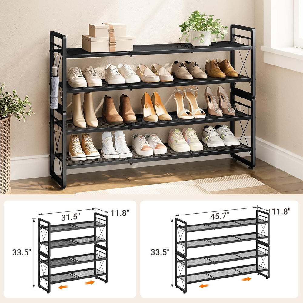 ELYKEN Shoe Rack, 4-Tier Expandable Shoe Organizer, Shoe Shelf for Closet