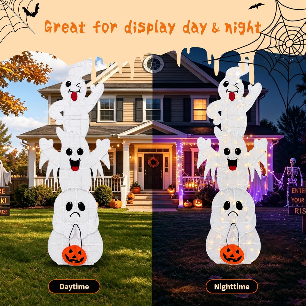 7FT Giant Halloween Decorations Outdoor Light Up Stacked Ghost for Porch