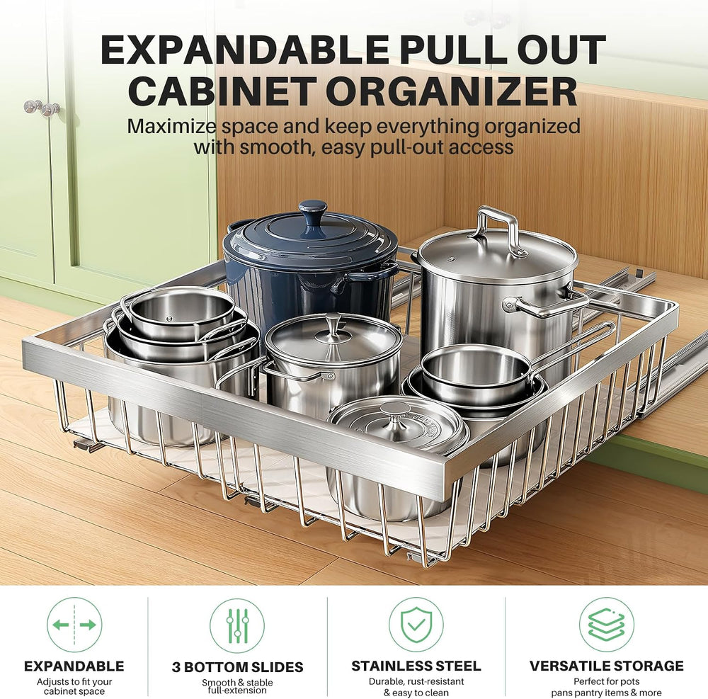 Kitstorack Expandable Pull Out Cabinet Organizer (10.6"-15")W x 21&...