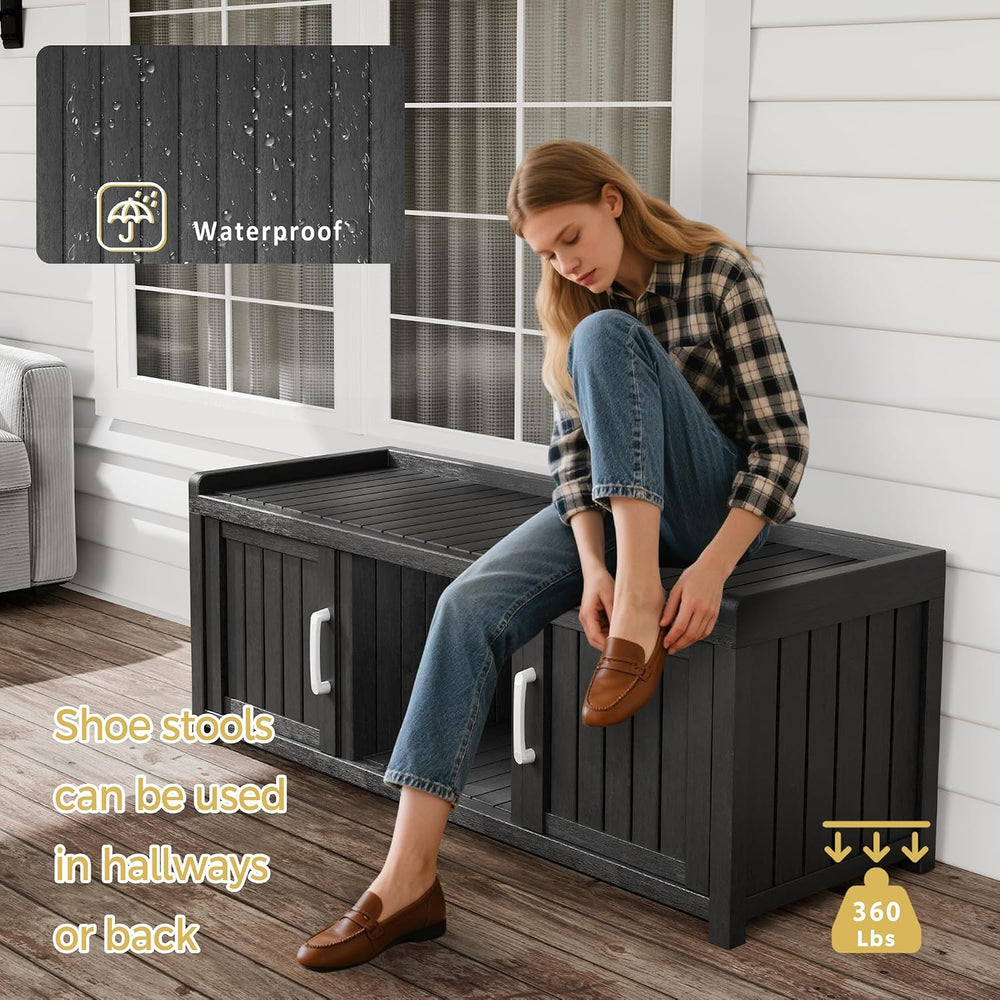 Storage Bench - Waterproof Resin Shoe Bench with Adjustable Shelves - Indoor ...