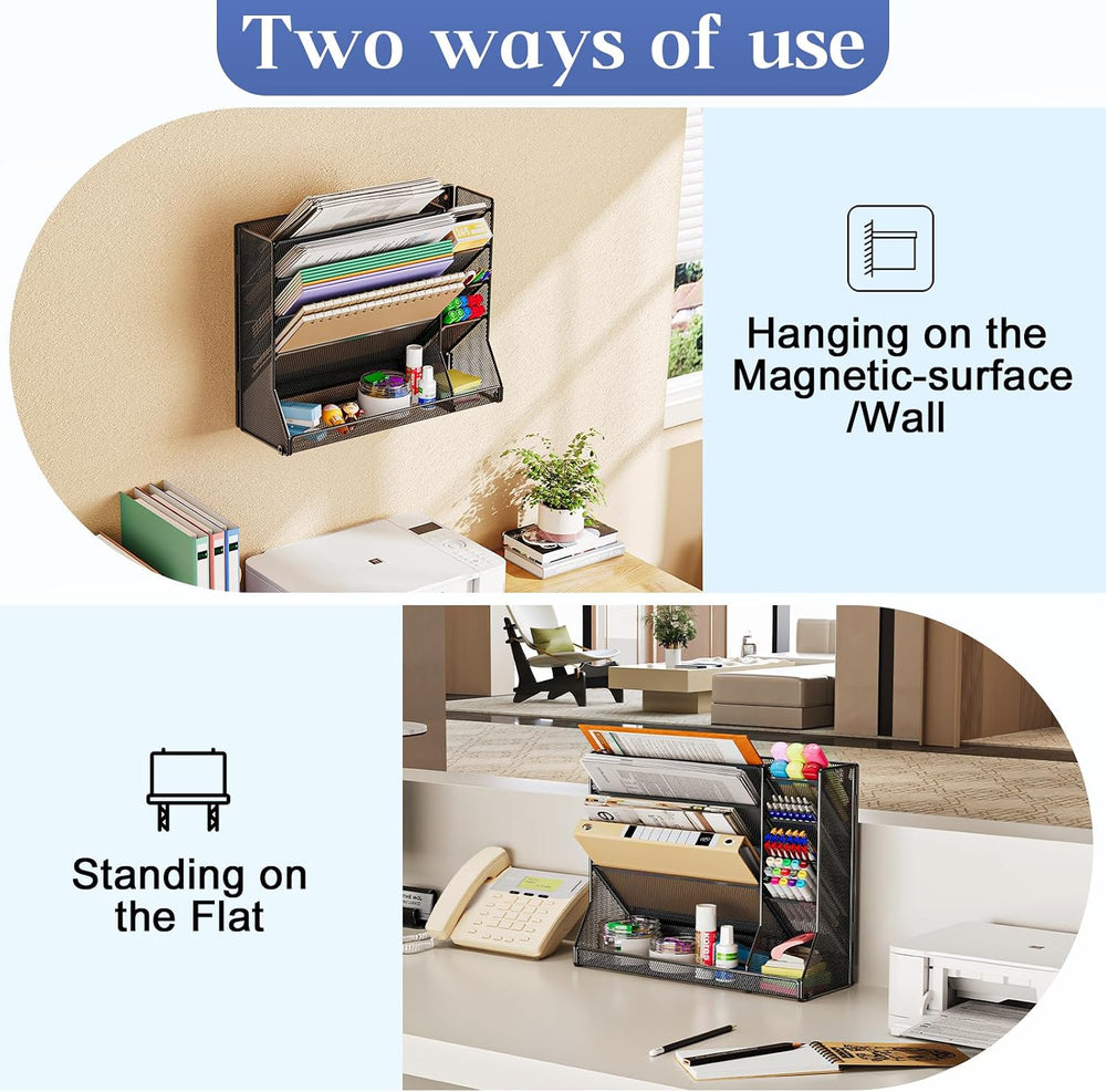 Jakyitvi 5-Tier Magnetic File Organizer R-Shaped Base Wall Hanging Black