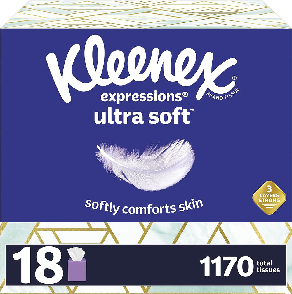 Kleenex Expressions Ultra Soft Facial Tissues, 18 Cube Boxes, 65 Tissues per ...