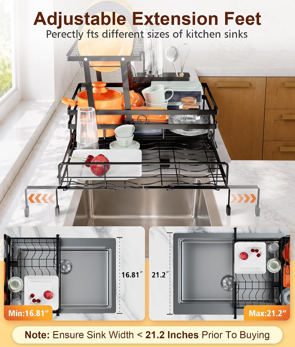 Hanyi 2-Tier Expandable Dish Drying Rack for Counter and Over Sink