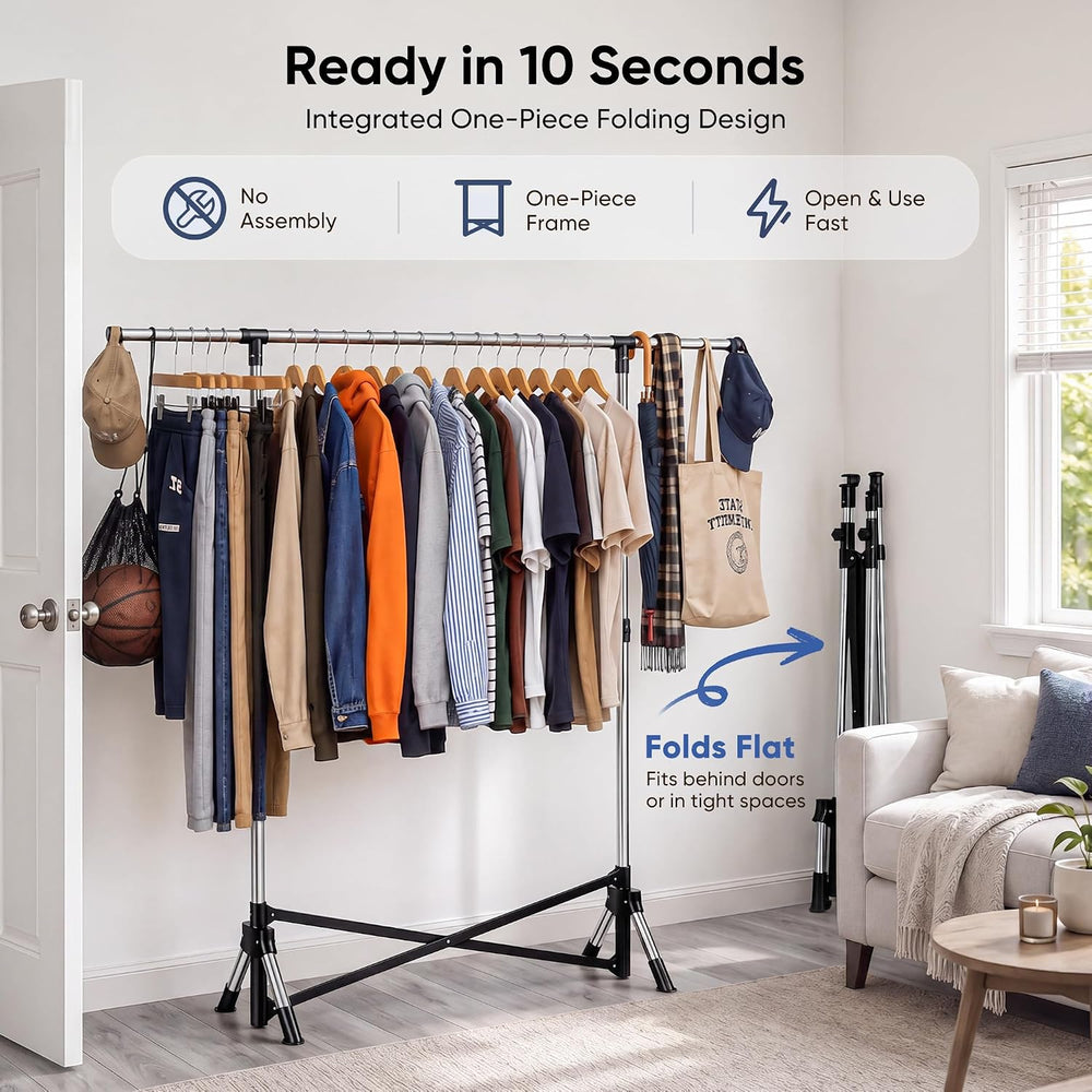 HOKEEPER Clothes Rack Foldable Clothing Rack, 63.4''H Collapsible Gar...