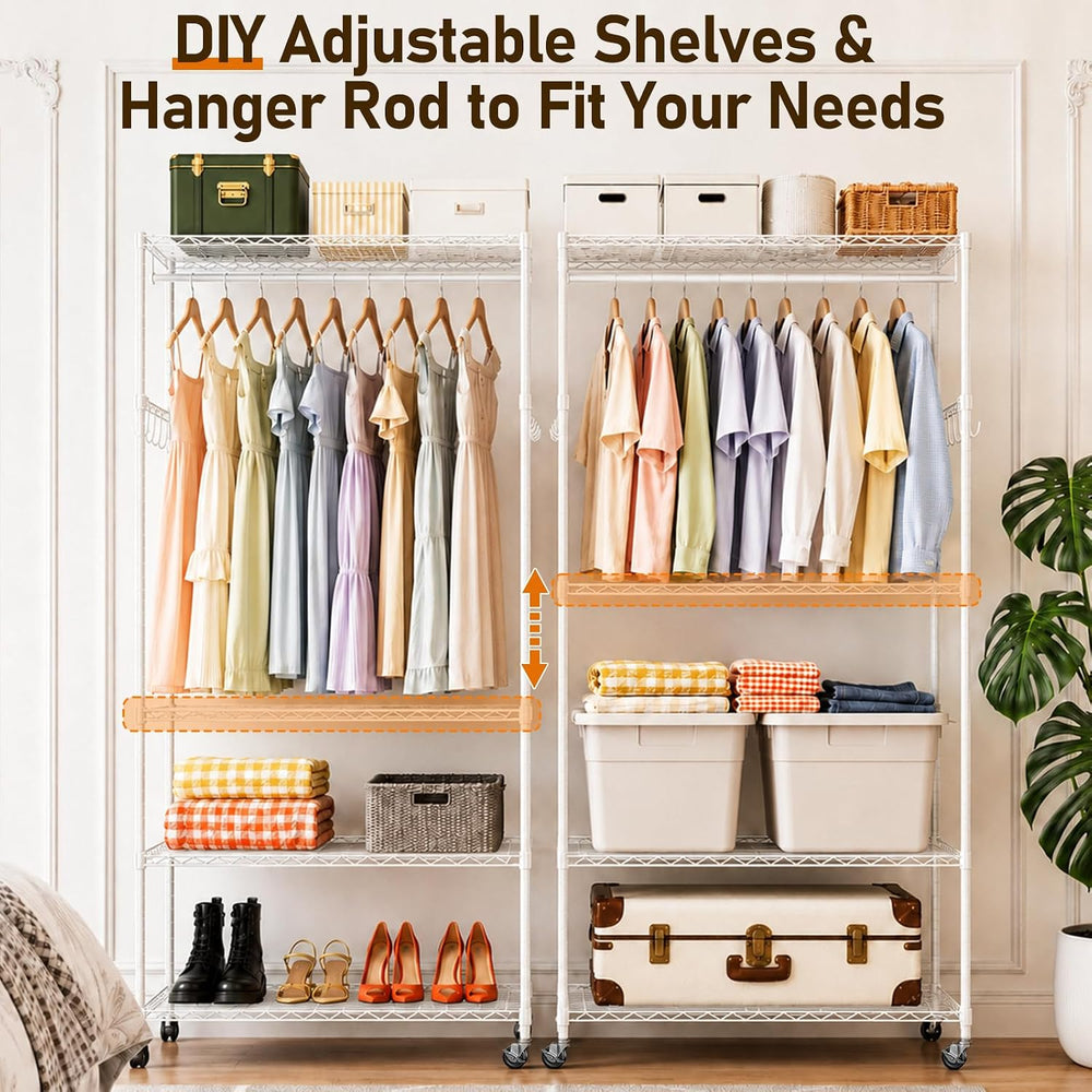 Rolling Clothes Rack for Portable Closet Organizers and Storage