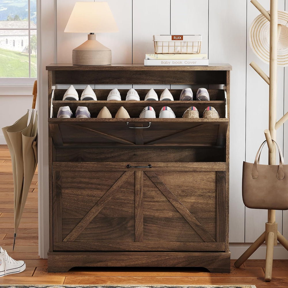 Semiocthome Farmhouse Shoe Storage Cabinet with 2 Flip Drawers, 31.5"(W)...