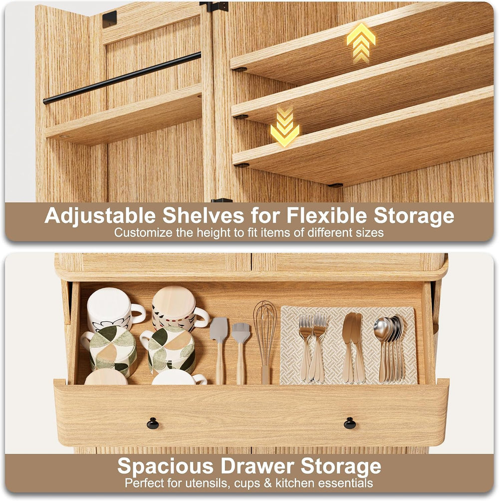 72" Tall Pantry Cabinet, Kitchen Storage Cabinet with 1 Drawer 2 Cabinet...