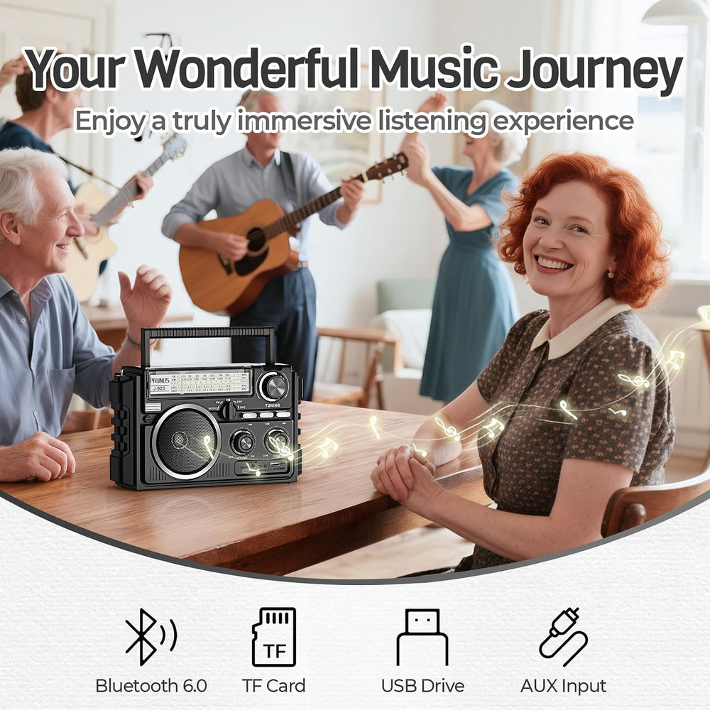 PRUNUS J-02 Portable Radio AM FM Bluetooth, Dual-Antenna,Transistor Radio