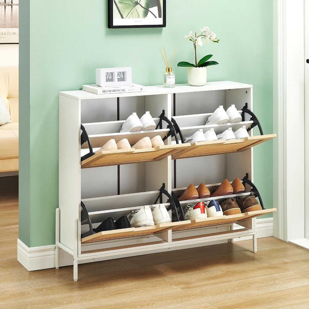 IDEALHOUSE Rattan Shoe Storage Cabinet with 4 Flip Drawers, Freestanding Shoe...
