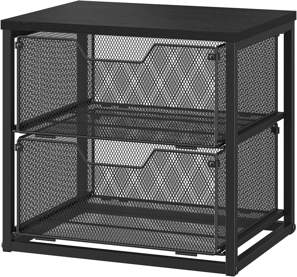 2-Tier Stackable Storage Drawers, Breathable Wire Mesh with MDF Top