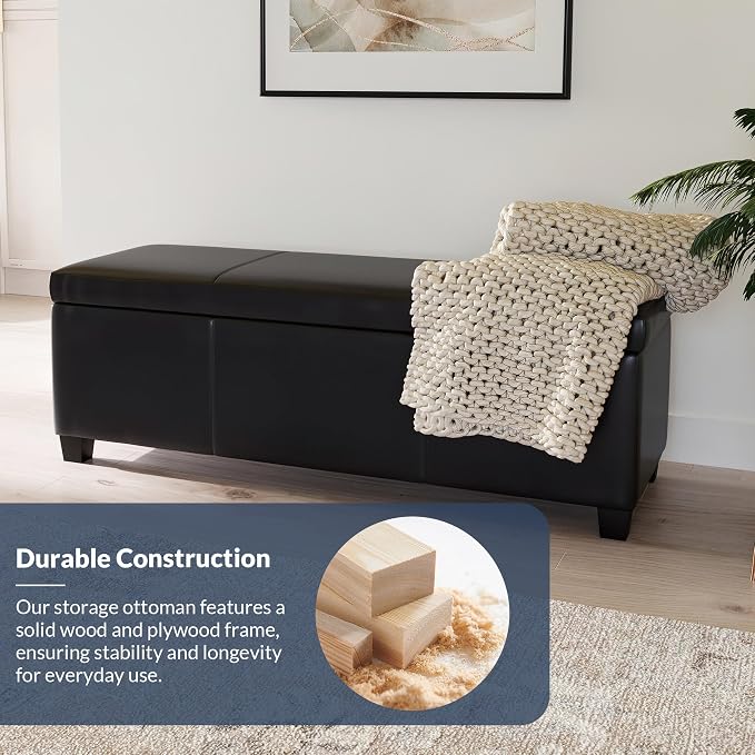 BELLEZE Storage Faux Leather Ottoman, 47 Inch Bench Bedroom Bench