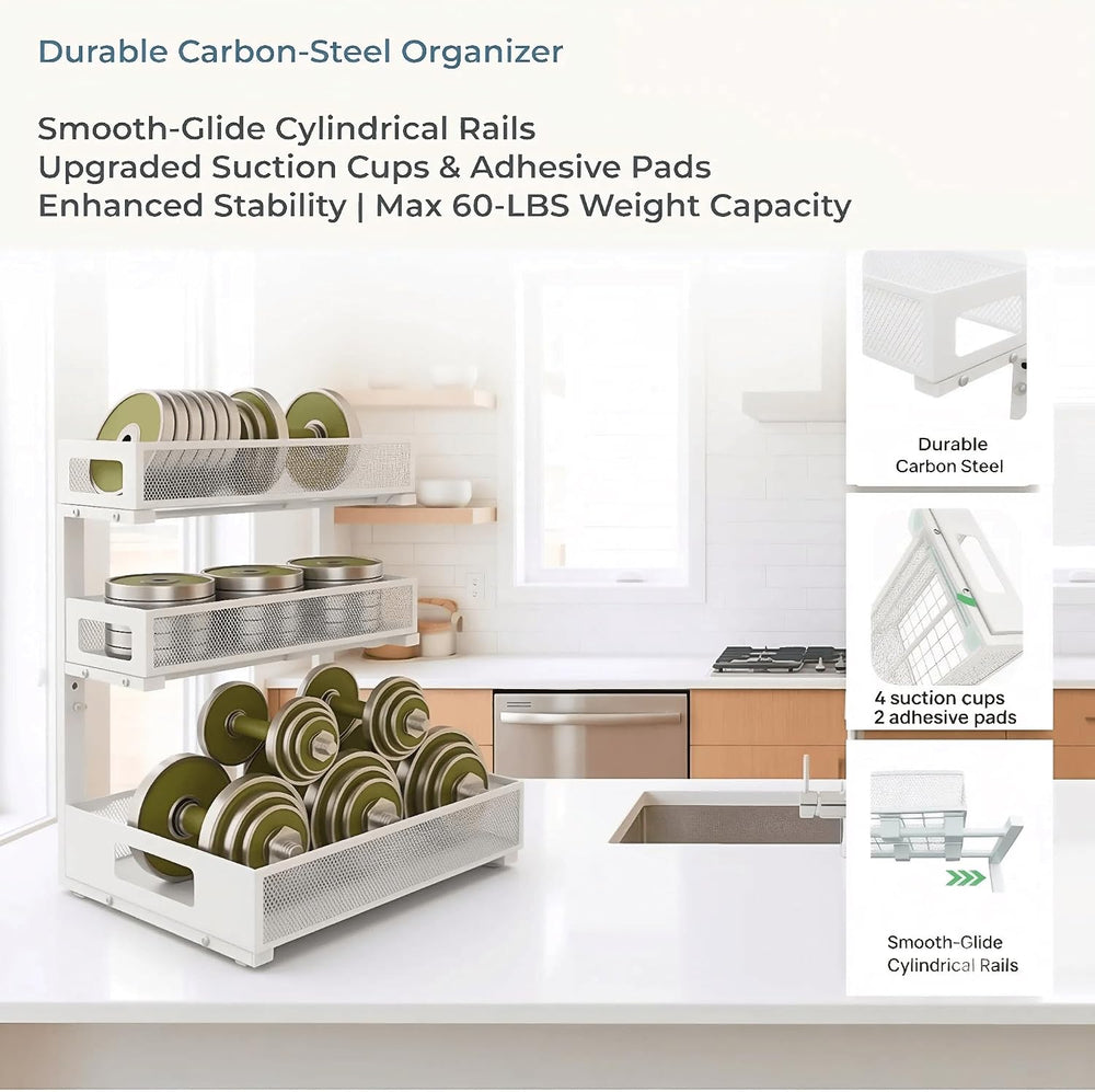 3-Tier Under Sink Organizer, Pull-Out Drawers, 2-Pack White