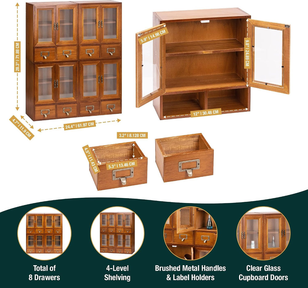 Stackable Modular Set of 4 Mini Cupboards - 8-Drawer Pantry Storage Cabinet -...