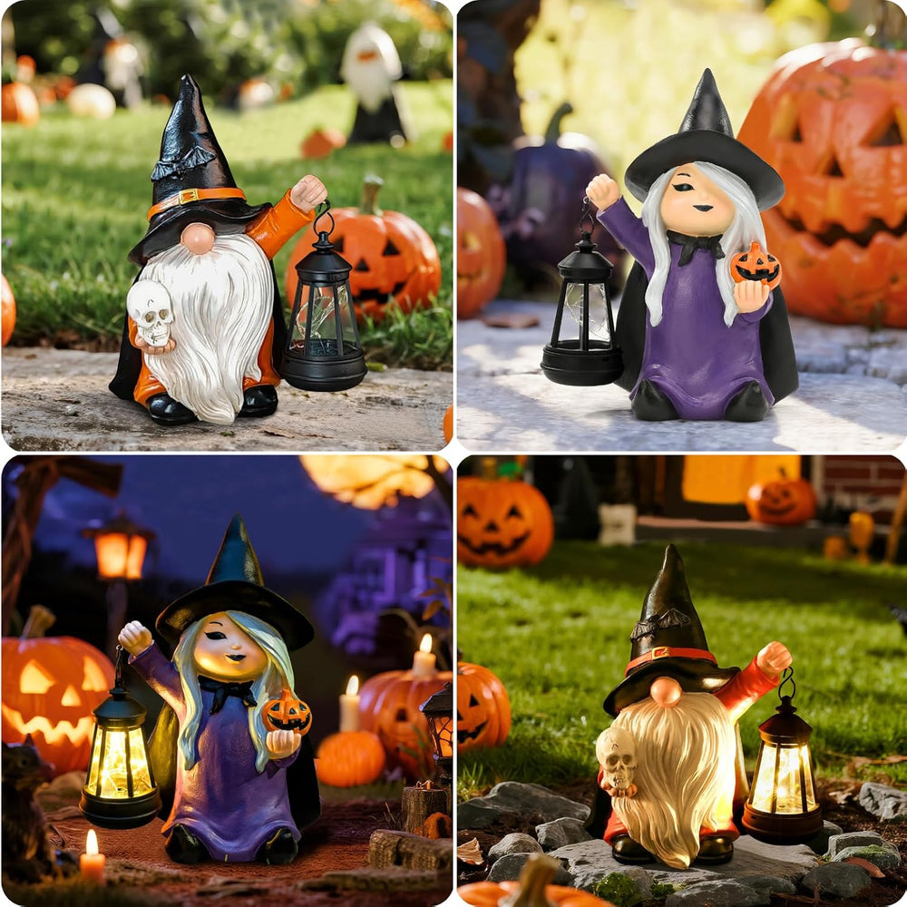 Halloween Gnome Decoration Garden Statues with Skull Solar Gnomes with LED La...