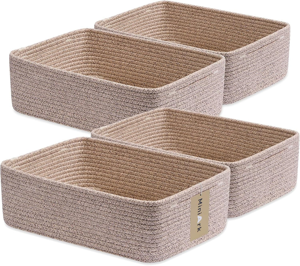 MiniArk Large Shallow Organizing Baskets 15x11x5.1 Inches - Rope Woven Storag...
