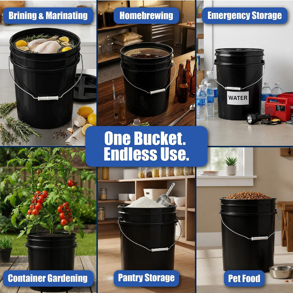 ePackageSupply 5 Gallon Bucket - Food Grade w/Lid BPA-Free, 3 Pack - Black