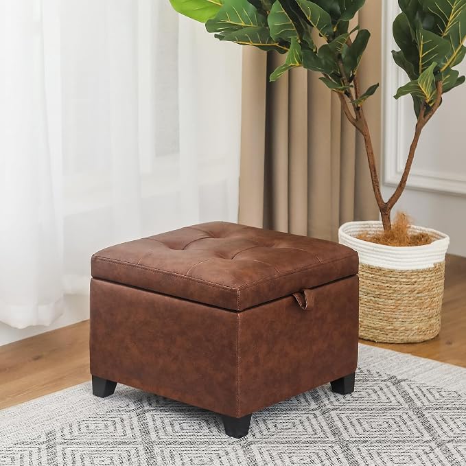 Adeco Faux Leather Storage Ottoman Bench