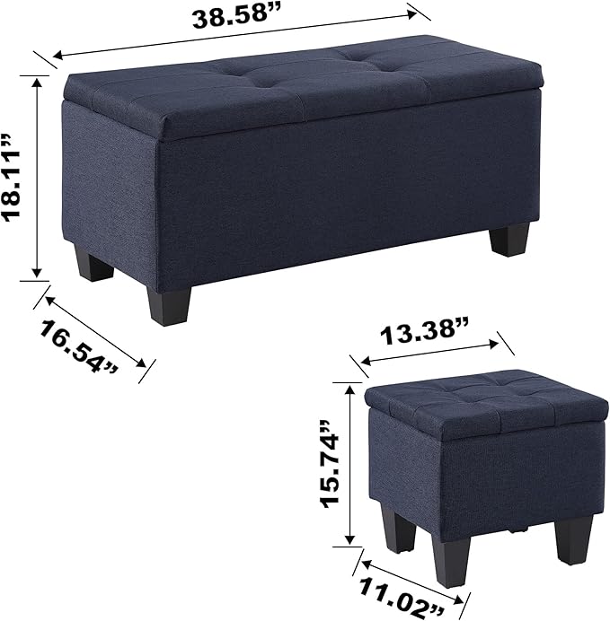 Set of 3 Hinged Storage Ottoman, End of Bed Bedroom Bench Window Bench
