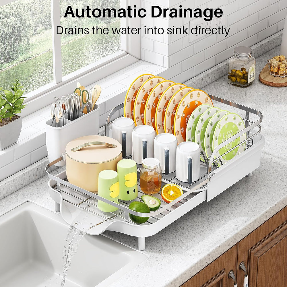 SAYZH Expandable Dish Drying Rack for Small Kitchen Counter, White