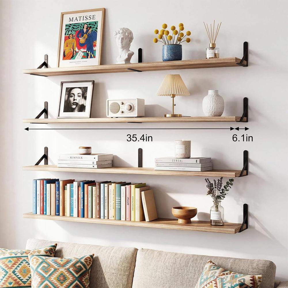 YGEOMER 35.4in Floating Shelves for Wall, Light Carbonized Brown Set of 4