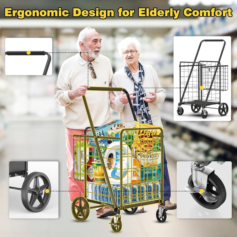 5.0 Cu Ft Folding Shopping Cart with 360° Braked Swivel Wheels