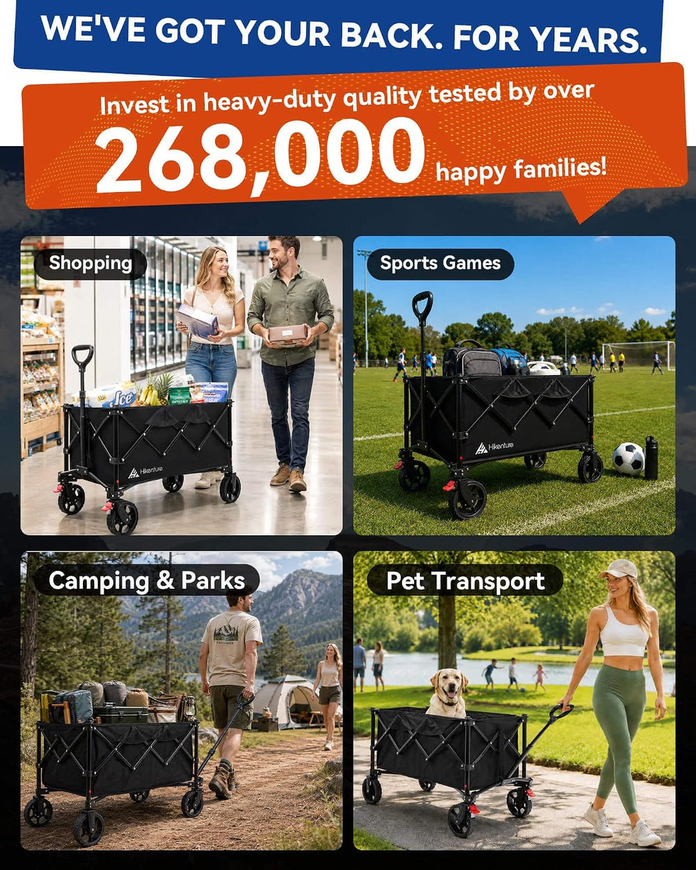 Hikenture Wagons Carts Foldable 330LBS, Heavy Duty Collapsible Wagon