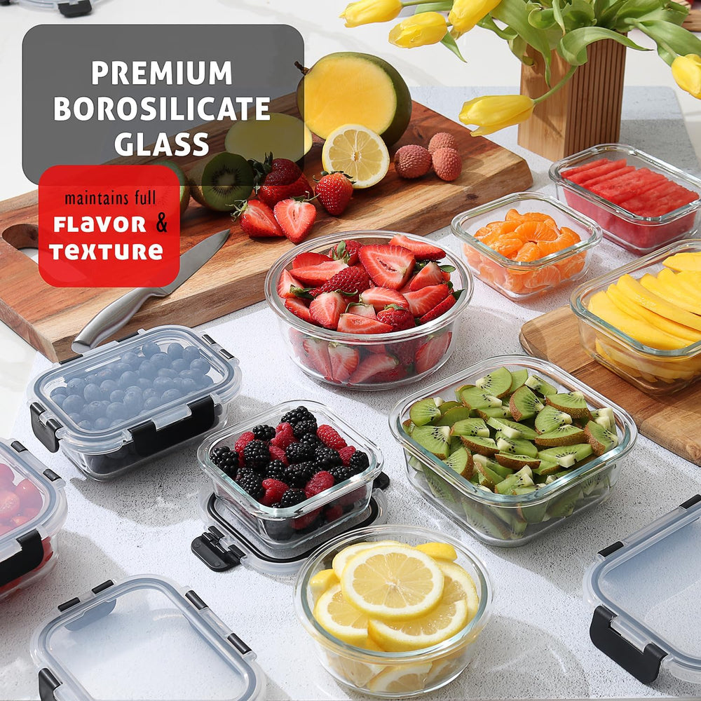 EATEX 48pc Glass Storage Containers with Lids, 24 Set Glass Food Storage Cont...