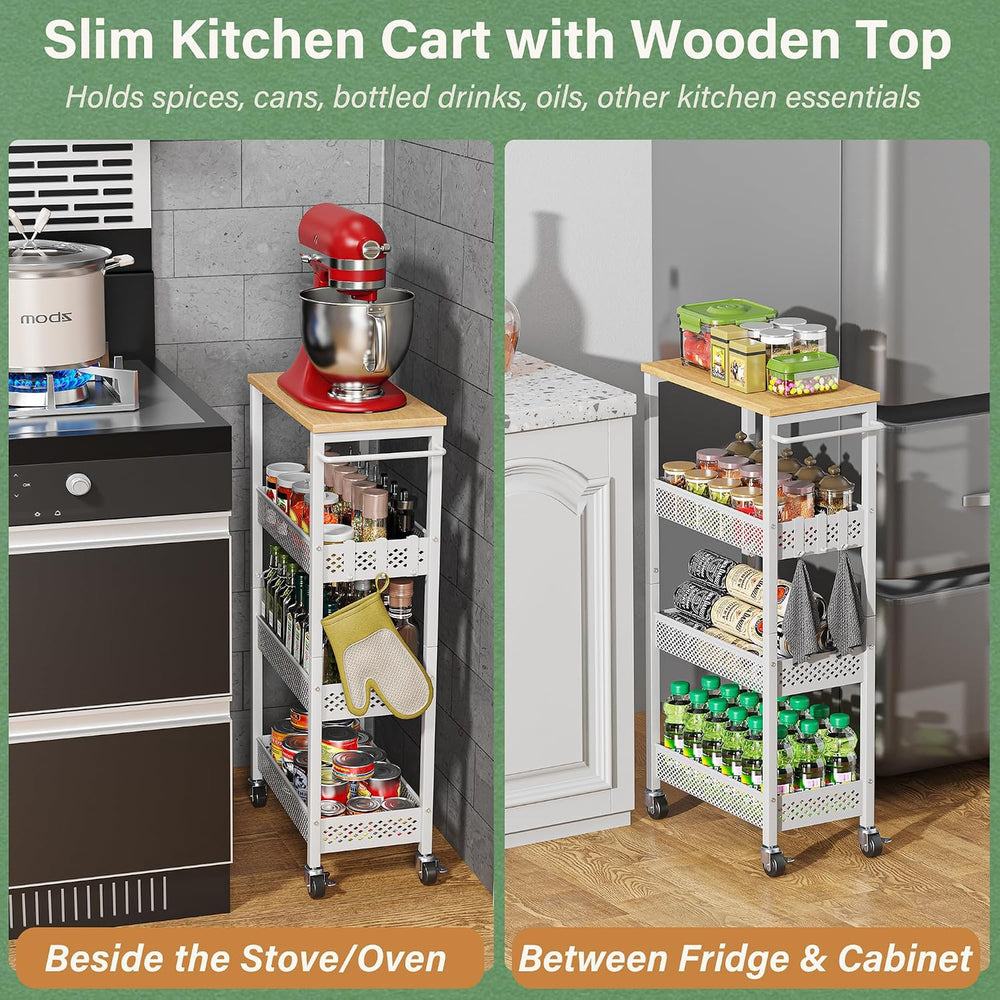 OKZEST 4-Tier Slim Rolling Storage Cart for Laundry Room, Bathroom, Kitchen
