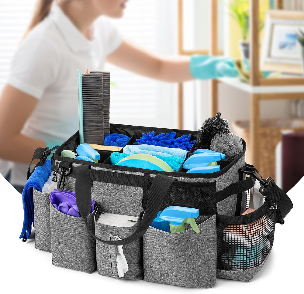 LoDrid Wearable Cleaning Caddy Bag with 4 Foldable Dividers, Grey