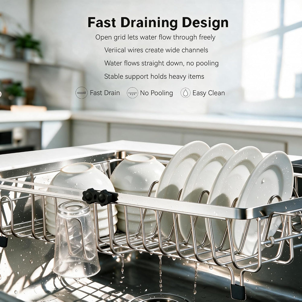 Stainless Steel Expandable Dish Drying Rack, Over & in Sink Dish Drainer ...