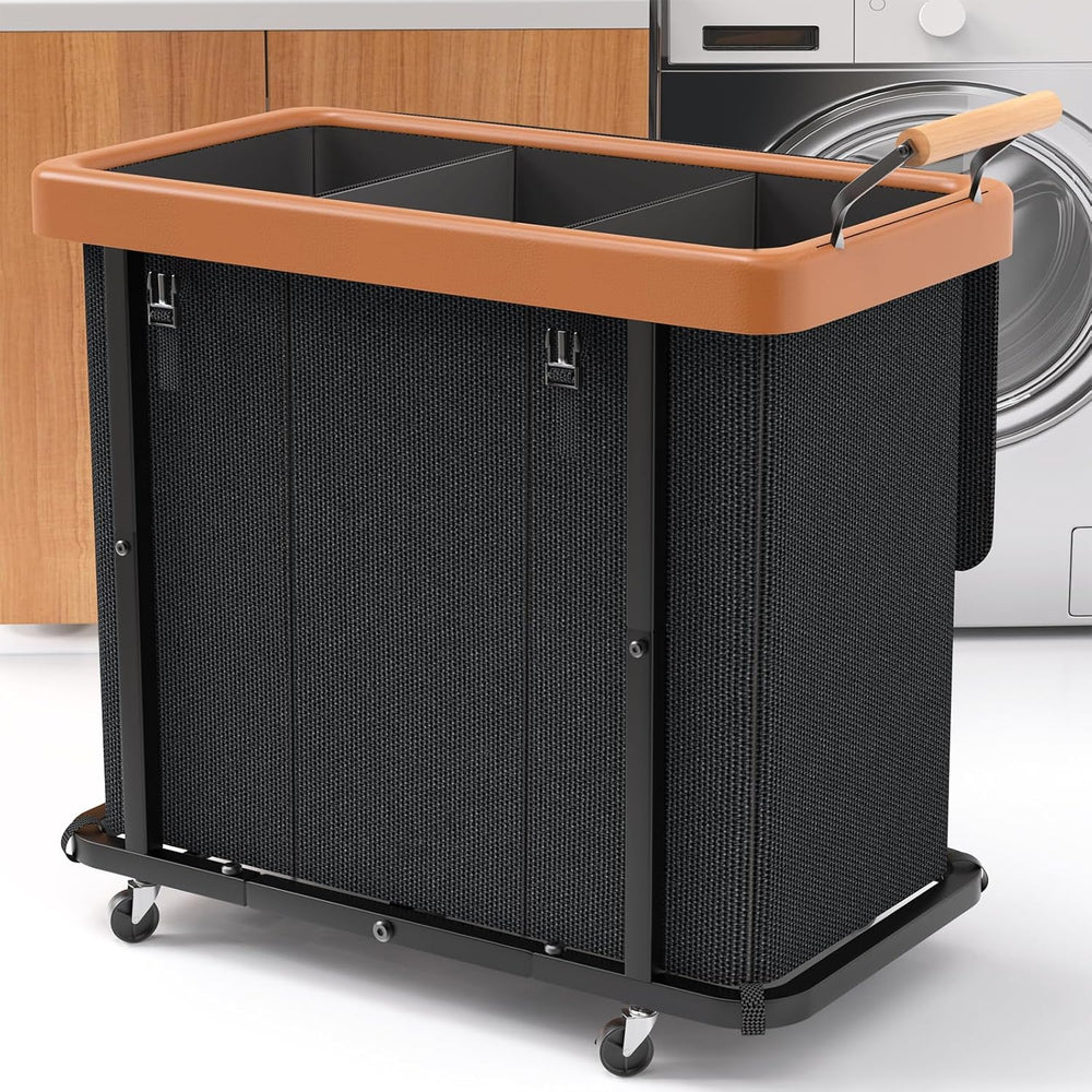 Laundry Hamper 3 Section with Lid,230L Rolling Dirty Clothes Hamper Black