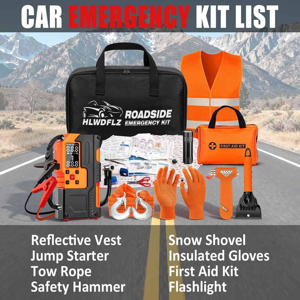 Car Roadside Emergency Kit, Jump Starter with Air Compressor, First Aid Kit, ...