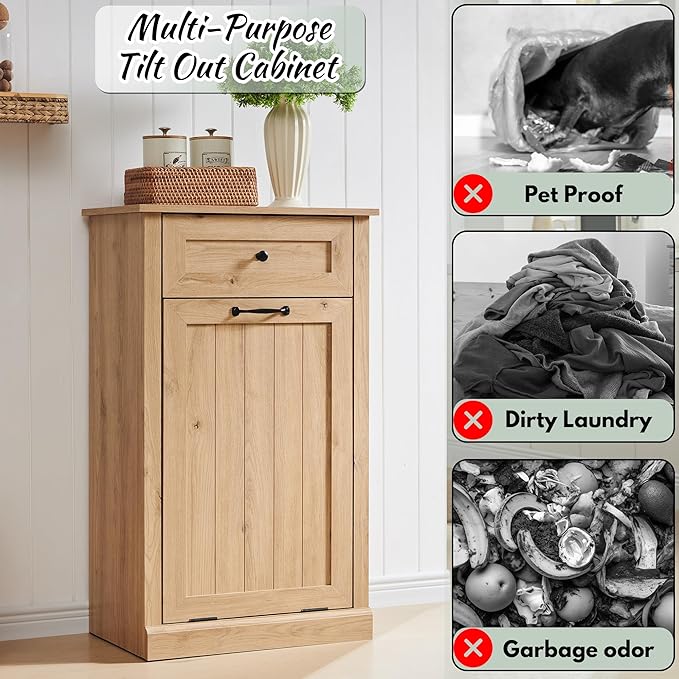 Tilt Out Laundry Hamper Cabinet, 10 Gallon Farmhouse Trash Can Cabinet