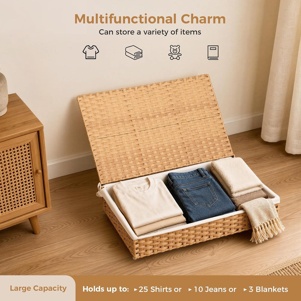 Wicker Under Bed Storage with Lid (PE Rattan, 60L, 2-Pack)