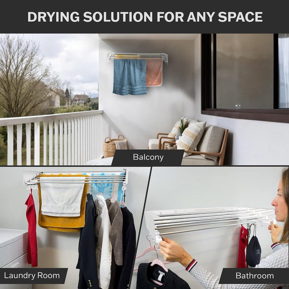 Foldable Wall Mounted Drying Rack - 31.5” Wide, 13.2 Ft Drying Space, 5 Rust-...