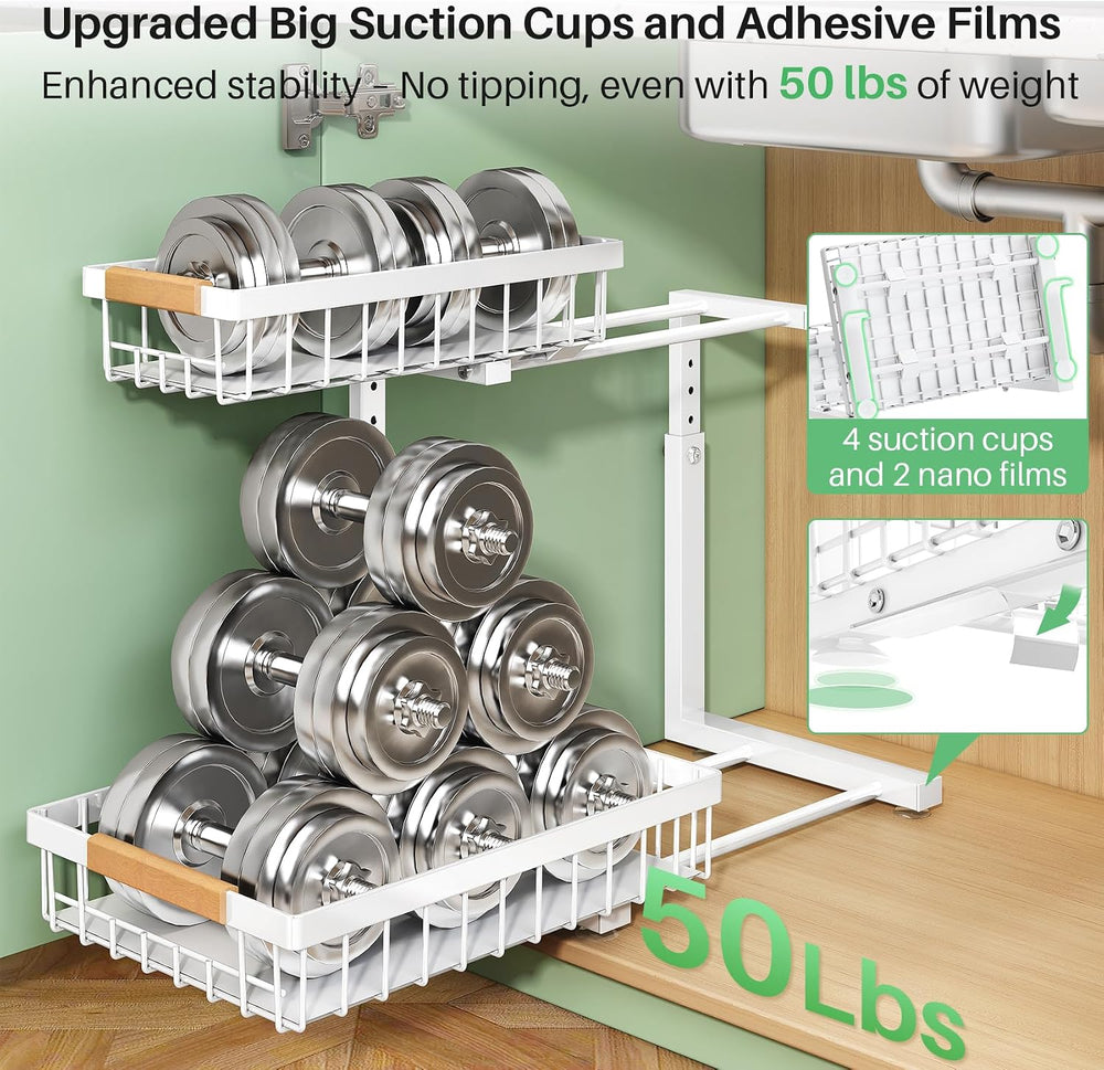 Kitstorack Under Sink Organizer, 2 Tier Under the Sink Storage, Slide out Pul...