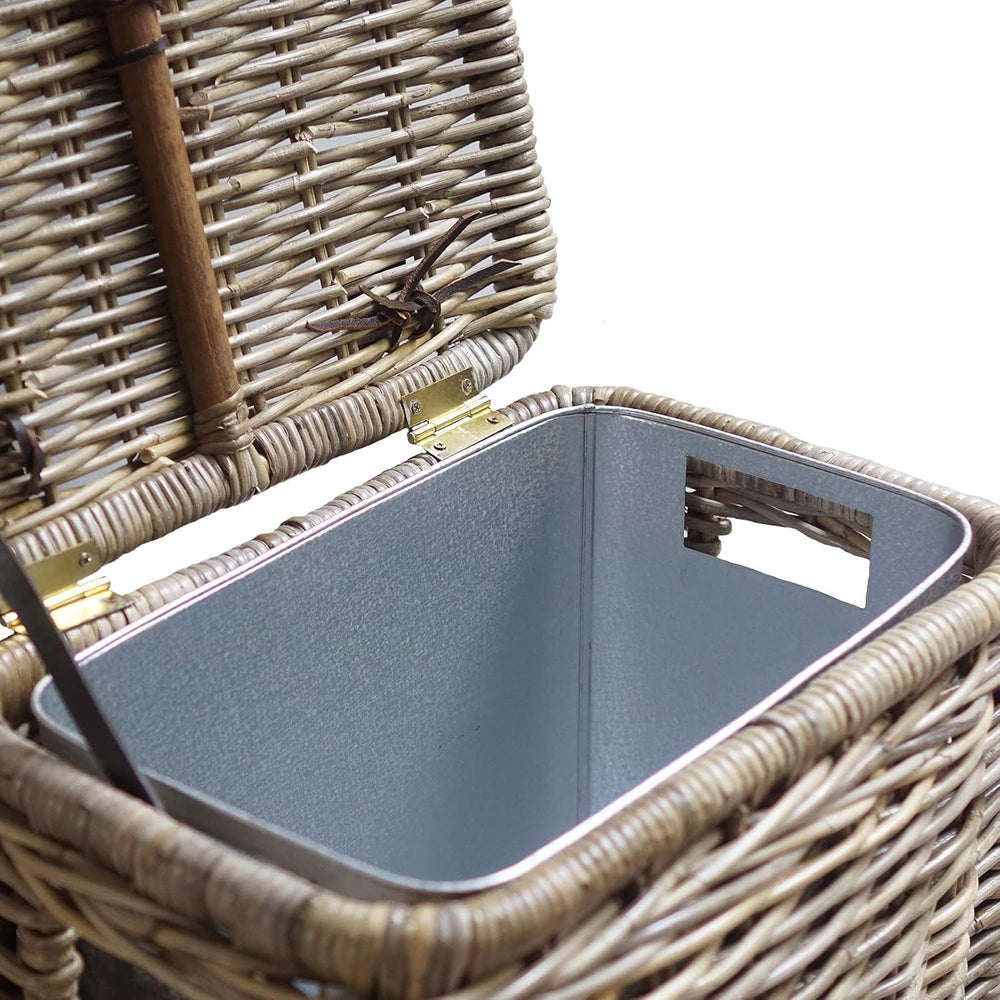 The Basket Lady Wicker Trash Basket with Metal Liner, Serene Grey